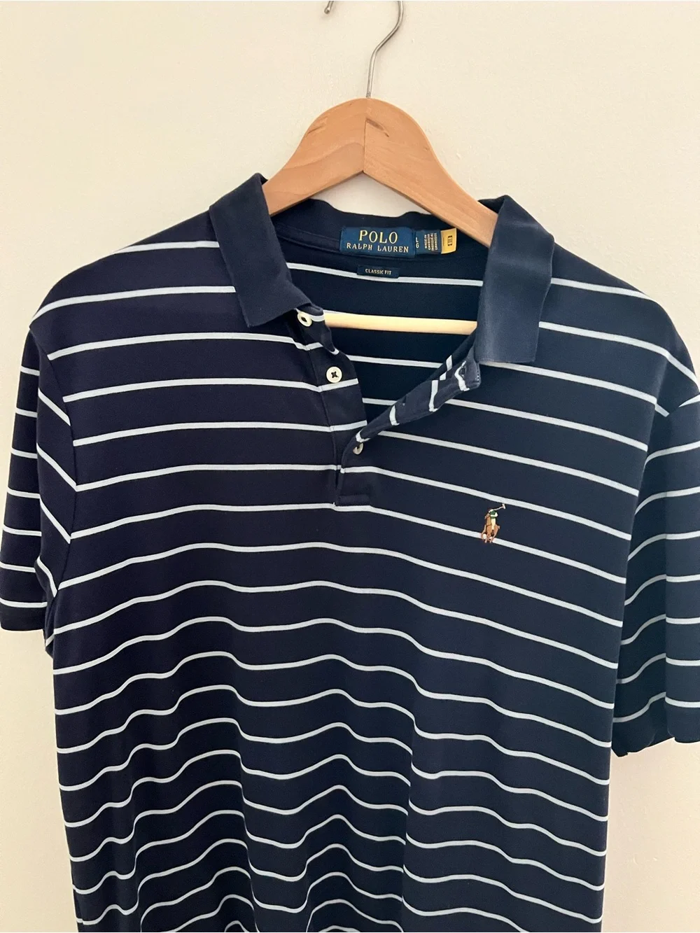 Ralph Lauren Navy and White Striped Polo Shirt